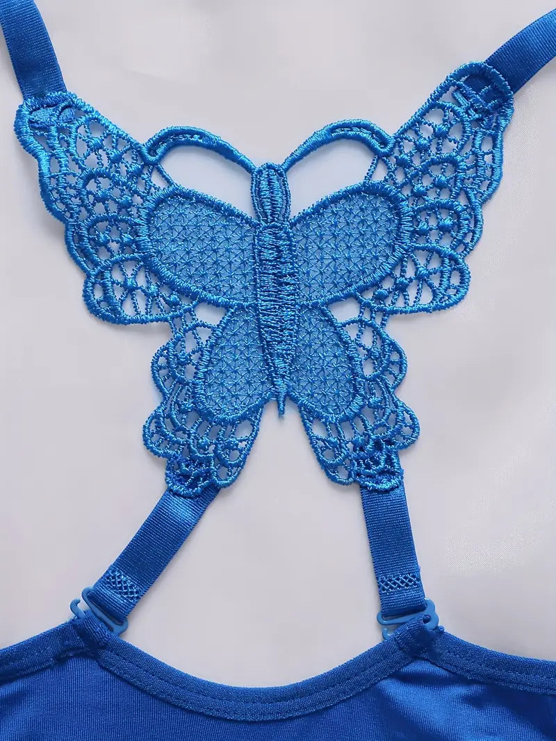 2 Sets of Solid Seamless Butterfly Embroidery Underwire Push Up Bra & Panties