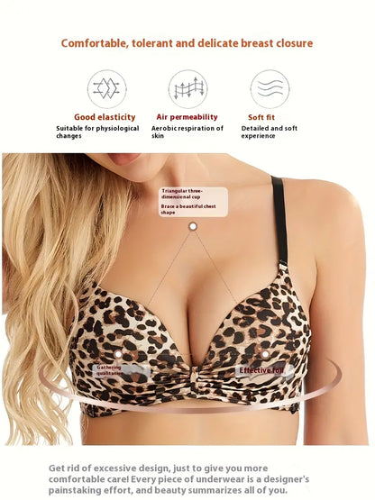 2 Sets of Leopard Print Push Up Bra & Panties, Women's Lingerie & Underwear