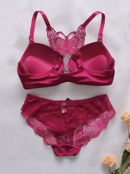 2 Sets of Underwire Push-Up Bra & Bow-Knot Panties for Women