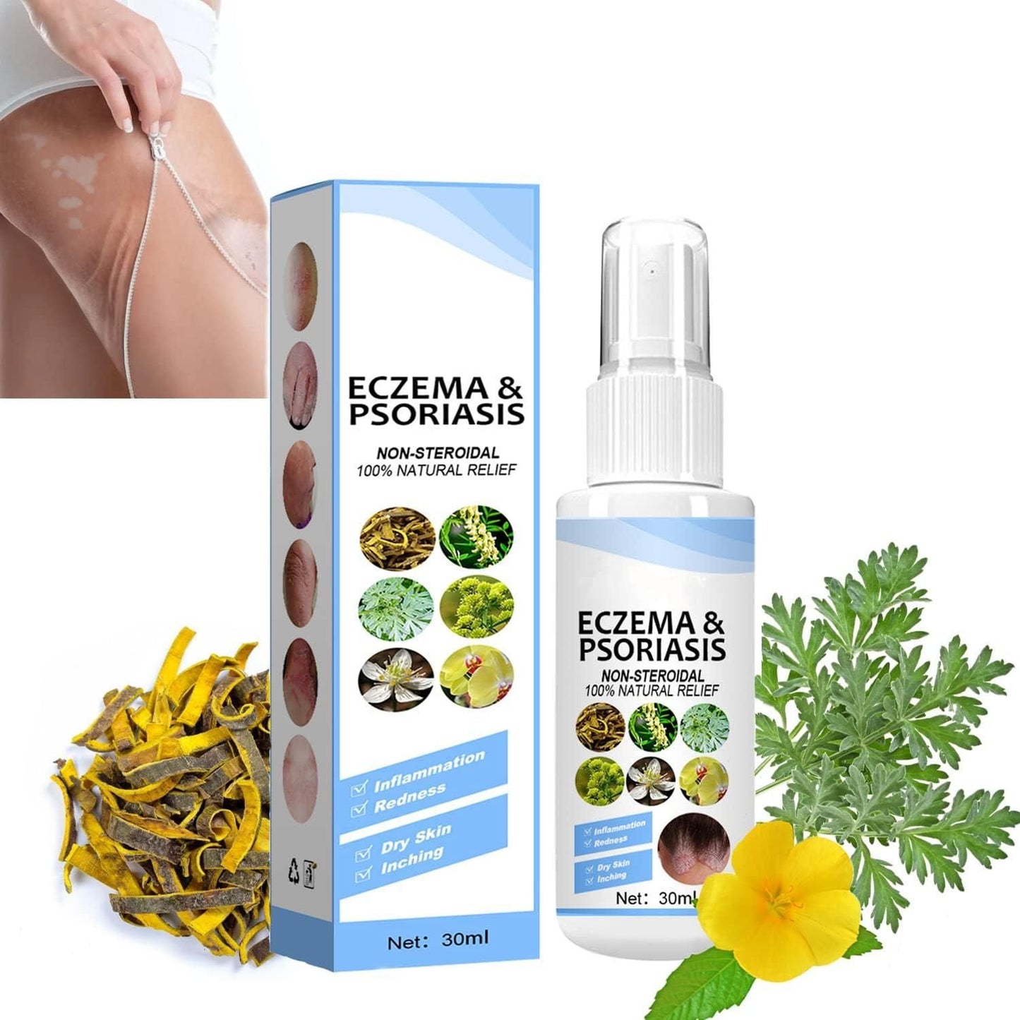 Herbal Psoriasis Relief Spray - Soothing and Moisturizing, Say Goodbye to Scaly Skin for Lasting Comfort, Eczema Relief Spray, Stops Burning and Itching  Pack Of 2